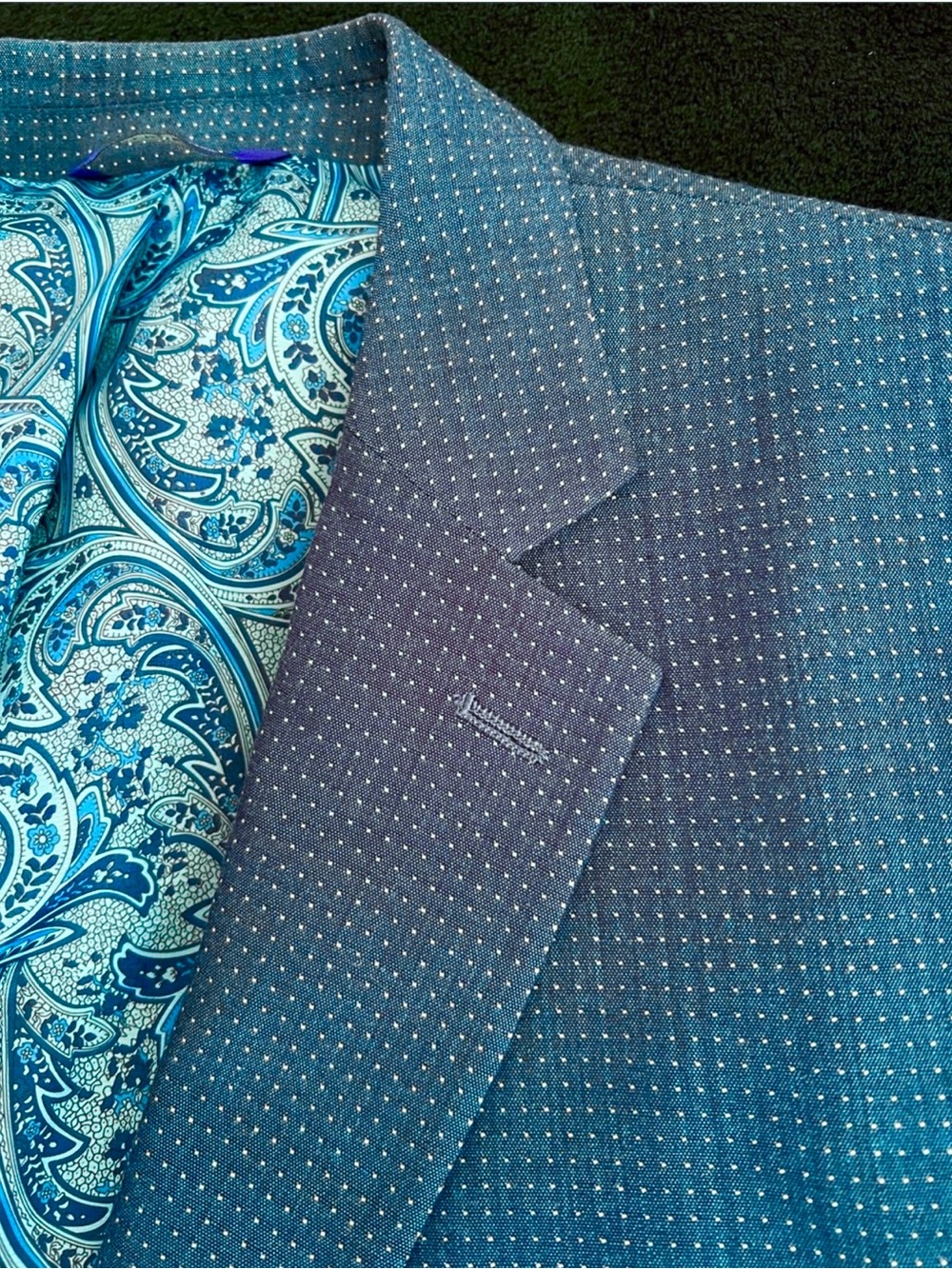 Alan Flusser Navy Microdot Notch Lapel Blazer with Paisley Lining
